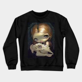 Chibi Girl Holiding Creepy Skull Crewneck Sweatshirt